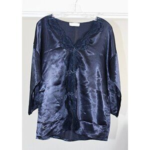 Val-Mode Vintage 1980s - Lingerie Top or Chemise in Satin + Lace Trim, Med